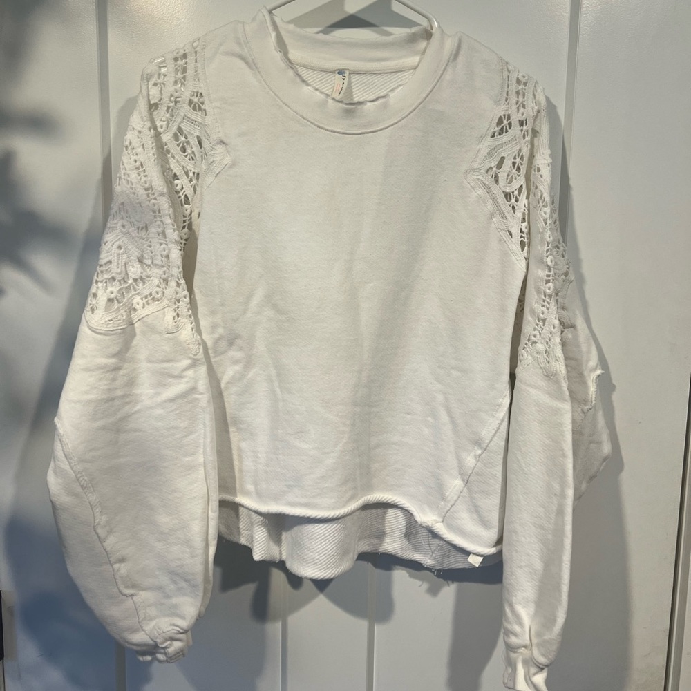 Free People Movement || Crochet Cut Out Sleeve Exposed Seam Sweatshirt